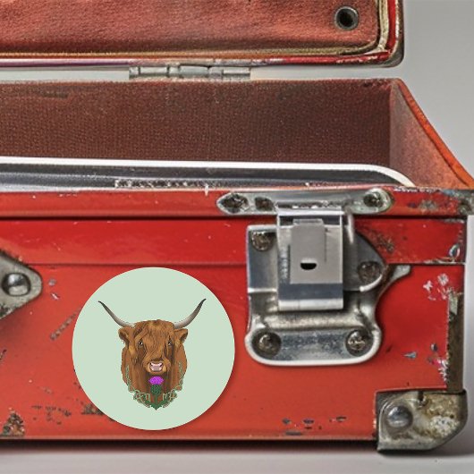 ハイランドスコティッシュカウパープルケルト結び目模様作品 ラウンドシール