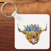 ハイランドスコティッシュカウフラワーウォータカラー キーホルダー (正面)