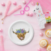 ハイランドスコティッシュカウフラワーウォータカラー ペーパープレート (パーティー)