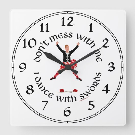 ハイランドダンサーは私と一緒に散らからない スクエア壁時計 (正面)