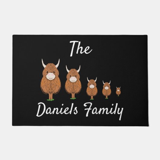 ハイランドパーソナライズされたカウファミリードアマット ドアマット (正面)