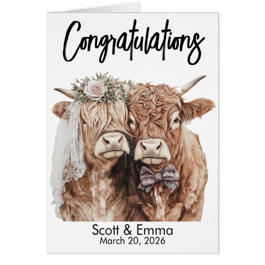 ハイランドパーソナライズされた牛の結婚おめでとう (正面)