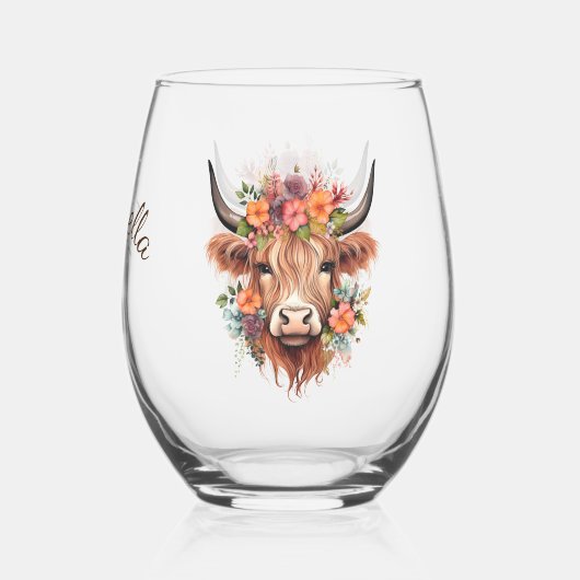 ハイランドモダンカウボーホフラワーズデザイン ステムなしワイングラス (裏面)