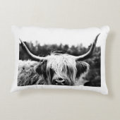 ハイランドロングホーン牛の白黒素朴保 アクセントクッション (裏面)