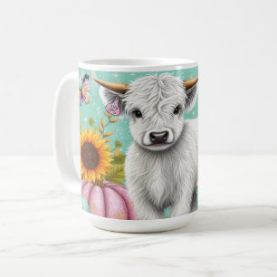 ハイランド仔牛と秋のカボチャとひまわり コーヒーマグカップ