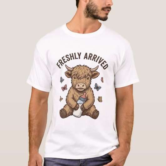 ハイランド仔牛の赤ちゃんお披露目デザイン Tシャツ (正面)