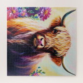 ハイランド数々の牛フローラカラー美術 ジグソーパズル (横)