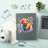 ハイランド牛かわいい虹のステッカーシート シール (iPadカバー)