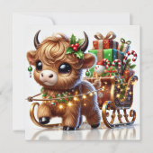 ハイランド牛がサンタのそりを引く シーズンカード (正面)