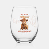 ハイランド牛が大好きな女の子だ ステムなしワイングラス (正面)