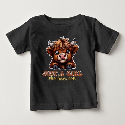 ハイランド牛が好きな女の子のためのギフト ベビーTシャツ (正面)
