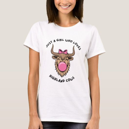 ハイランド牛が好きな女の子 スコットランド Tシャツ (正面)