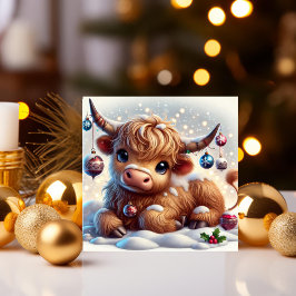 ハイランド牛が雪のクリスマスワンダーランドで休む シーズンカード