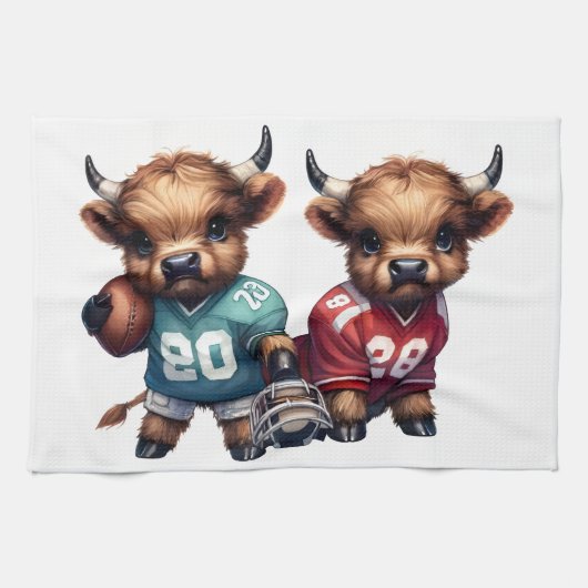 ハイランド牛とサッカー キッチンタオル (横)