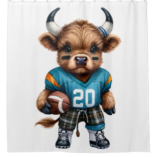 ハイランド牛とサッカー シャワーカーテン (正面)