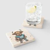 ハイランド牛とサッカー ストーンコースター (横)