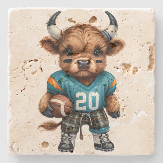 ハイランド牛とサッカー ストーンコースター (正面)