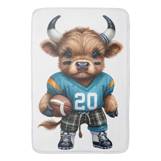 ハイランド牛とサッカー バスマット (正面縦)