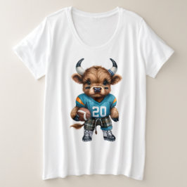 ハイランド牛とサッカー プラスサイズTシャツ