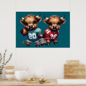 ハイランド牛とサッカー ポスター (キッチン)