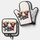 ハイランド牛とサッカー 鍋つかみ&鍋敷きセット (正面/裏面)