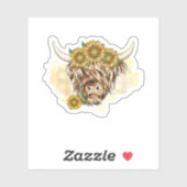 ハイランド牛とヒマワリ。最適なデザイン シール (シート)