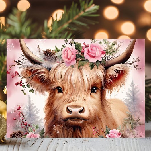 ハイランド牛とピンクローゼスフェスティバルクリスマス シーズンカード