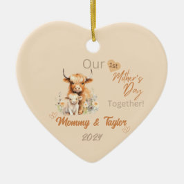 ハイランド牛とベビー最初の母の日の一緒 セラミックオーナメント