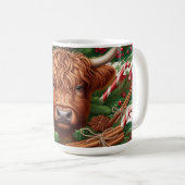 ハイランド牛と休日の装飾とお菓子 コーヒーマグカップ (正面右)