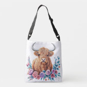ハイランド牛と花の水色 クロスボディバッグ (裏面)