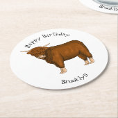 ハイランド牛のイラスト ラウンドペーパーコースター (アングル)