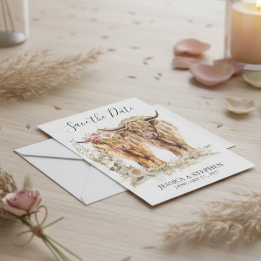 ハイランド牛のウェディング・ウォーターカラー セーブザデート