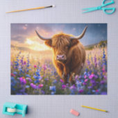 ハイランド牛のカラフルの花畑 薄葉紙 (クラフト)