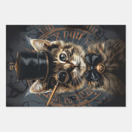 ハイランド牛のキツネ王室のキングSteampunk Kitten氏 ラッピングペーパーシート