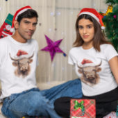 ハイランド牛のクリスマスウォーター色 Tシャツ