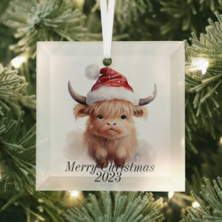 ハイランド牛のクリスマスオーナメント ガラスオーナメント
