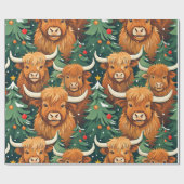 ハイランド牛のクリスマスパターン ラッピングペーパー (フラット)