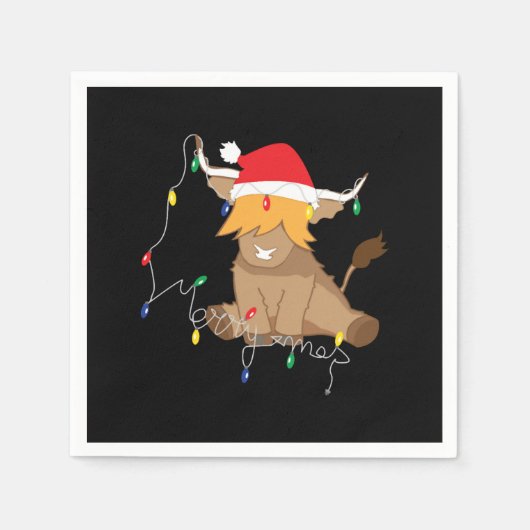 ハイランド牛のクリスマスライト スタンダードカクテルナプキン (正面)