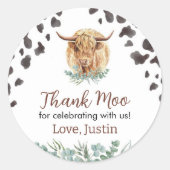 ハイランド牛のシールのラベル誕生日赤ちゃんシャワー ラウンドシール (正面)