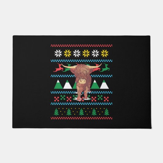 ハイランド牛のダサいクリスマス ドアマット (正面)