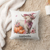 ハイランド牛のピンクのカボチャの花 クッション (ブランケット)