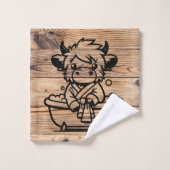 ハイランド牛のフェイク木目 バスタオルセット (ウォッシュタオル)