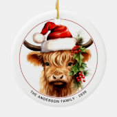 ハイランド牛のフェスティバルかわいいファーム動物クリスマス セラミックオーナメント (裏面)