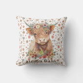 ハイランド牛のフローラ水色天然色 クッション (正面)