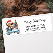 ハイランド牛のヴィンテージトラッククリスマスリターン住所 ラベル