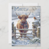 ハイランド牛の冬のクリスマスウォーター色 シーズンカード (正面)