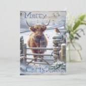 ハイランド牛の冬のクリスマスウォーター色 シーズンカード (スタンド正面)