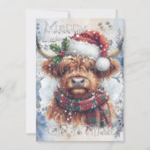 ハイランド牛の冬のクリスマスウォーター色 シーズンカード (正面)