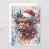 ハイランド牛の冬のクリスマスウォーター色 シーズンカード (正面/裏面)