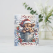 ハイランド牛の冬のクリスマスウォーター色 シーズンポストカード (スタンド正面)